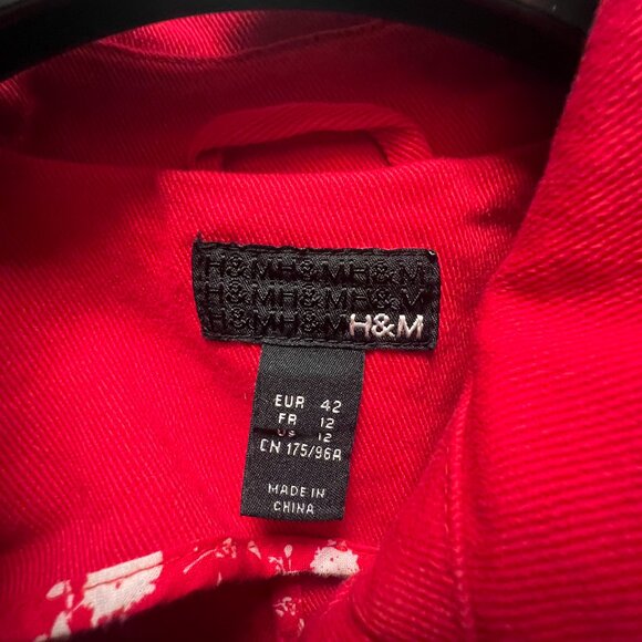 H&M Bright Red Pea Coat Jacket – Women’s Size 12 (EUR 42) - Picture 5 of 5